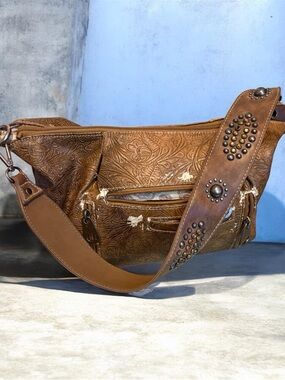 Tooled Embossed Leather-look shoulder Conceal Carry Bag